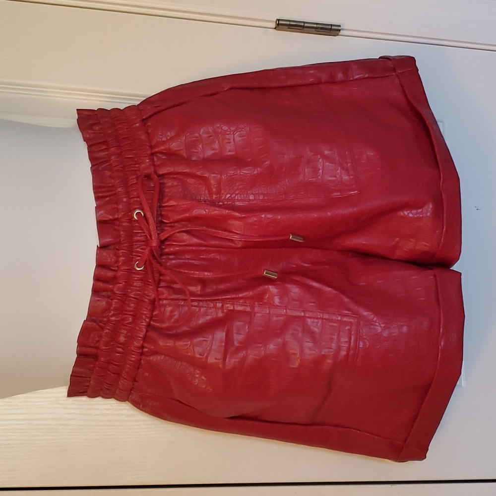 Zenana Dark Red Faux Crocodile Shorts XL